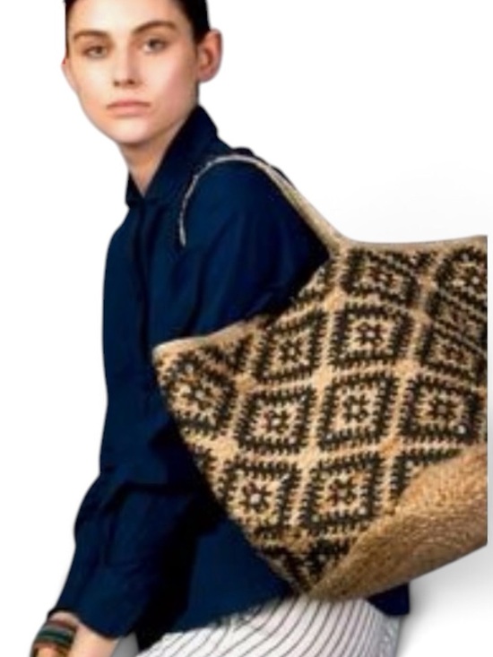Free People Handbags - Free People Eva Tote NWT Jute Sisal Print Woven Beach Summer Bohemian Carry All